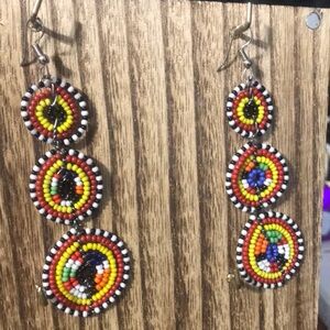 Clash match tri circle handmade beaded earrings